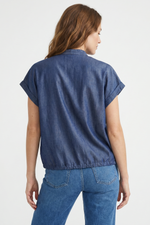 Blusa Casual Azul Oscuro en Chambray para Mujer