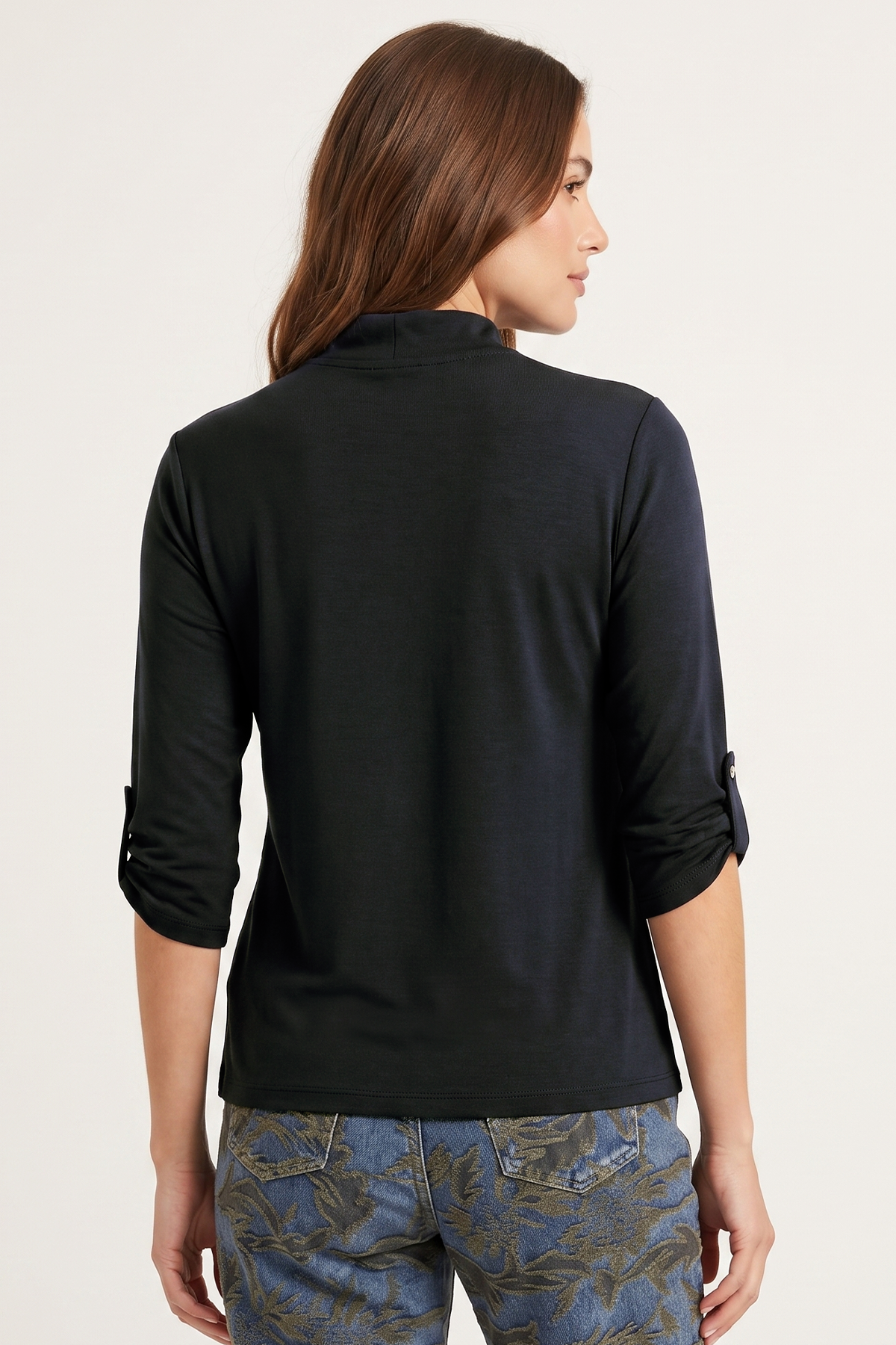 Camiseta manga 3/4 con cierre en lycra para mujer negro