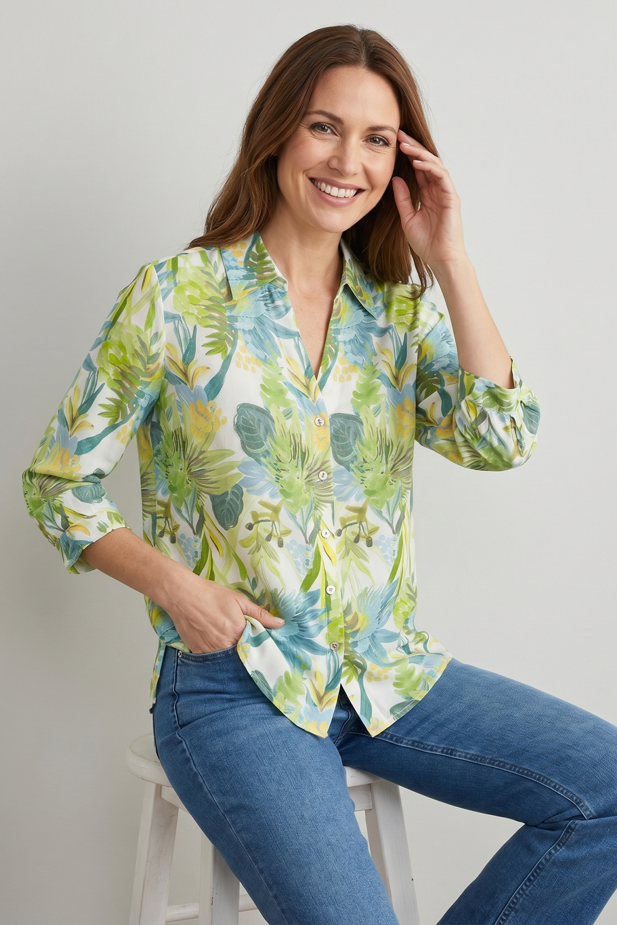 Blusa Estampada Verde en Rayón para Mujer