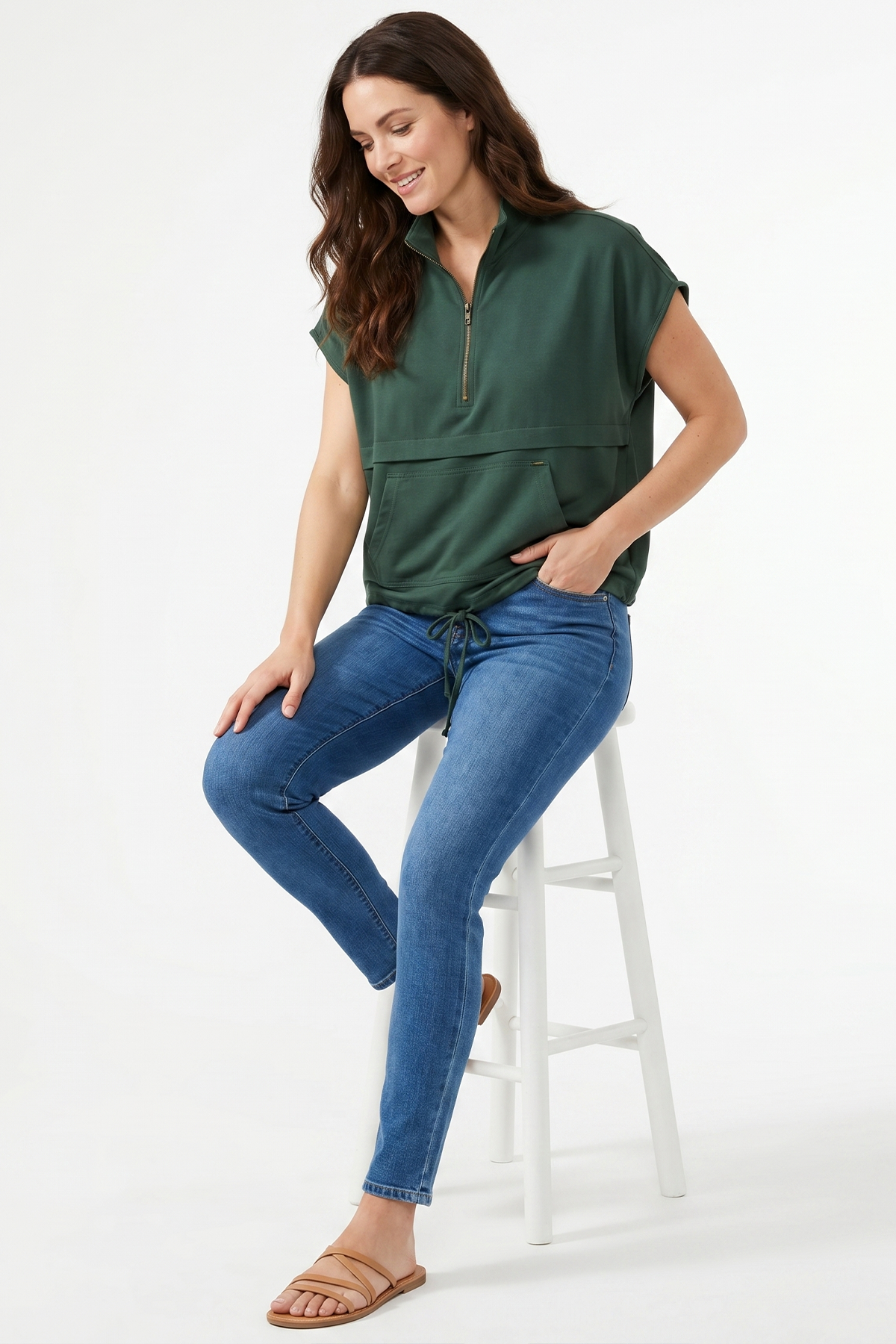 Blusa Verde Oscuro en Chambray para Mujer