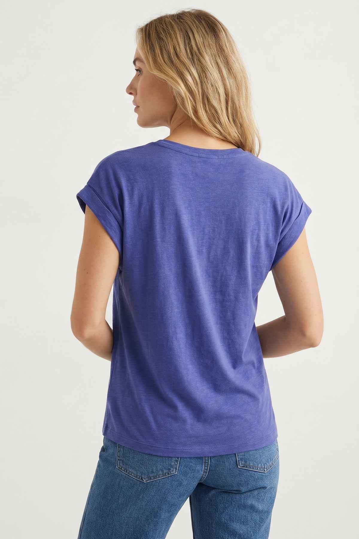 Camiseta Semi Ajustada Azul Navy en Jersey para Mujer