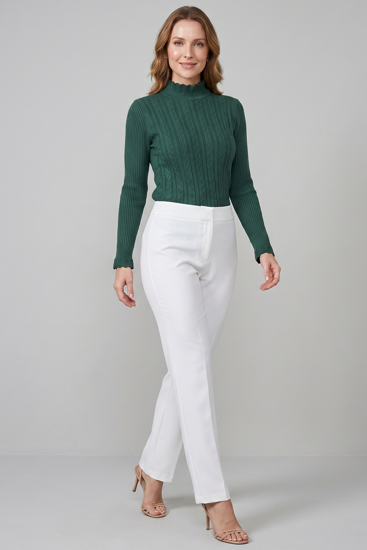 Pantalón Casual Blanco en Poliéster para Mujer