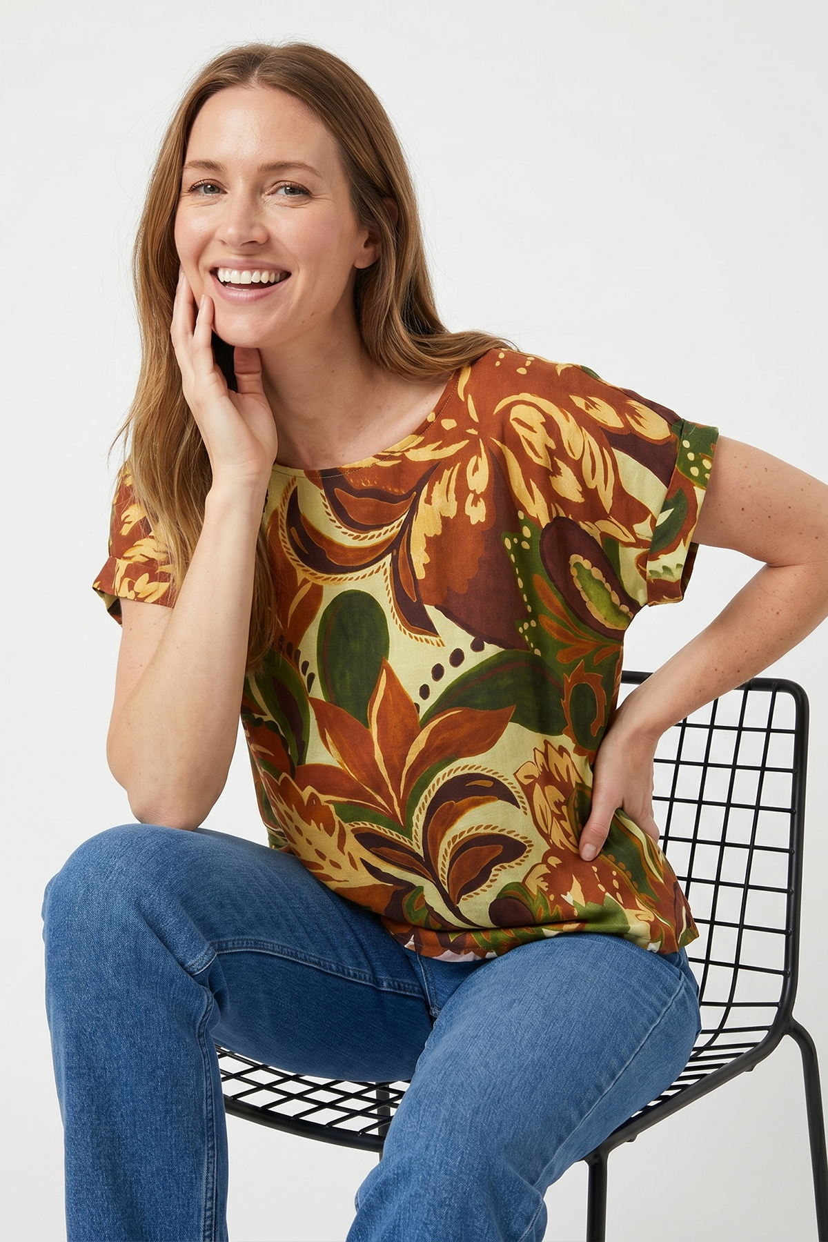 Blusa Estampada Terracota en Rayón para Mujer