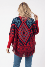 Ruana en tejido artesanal para mujer rojo