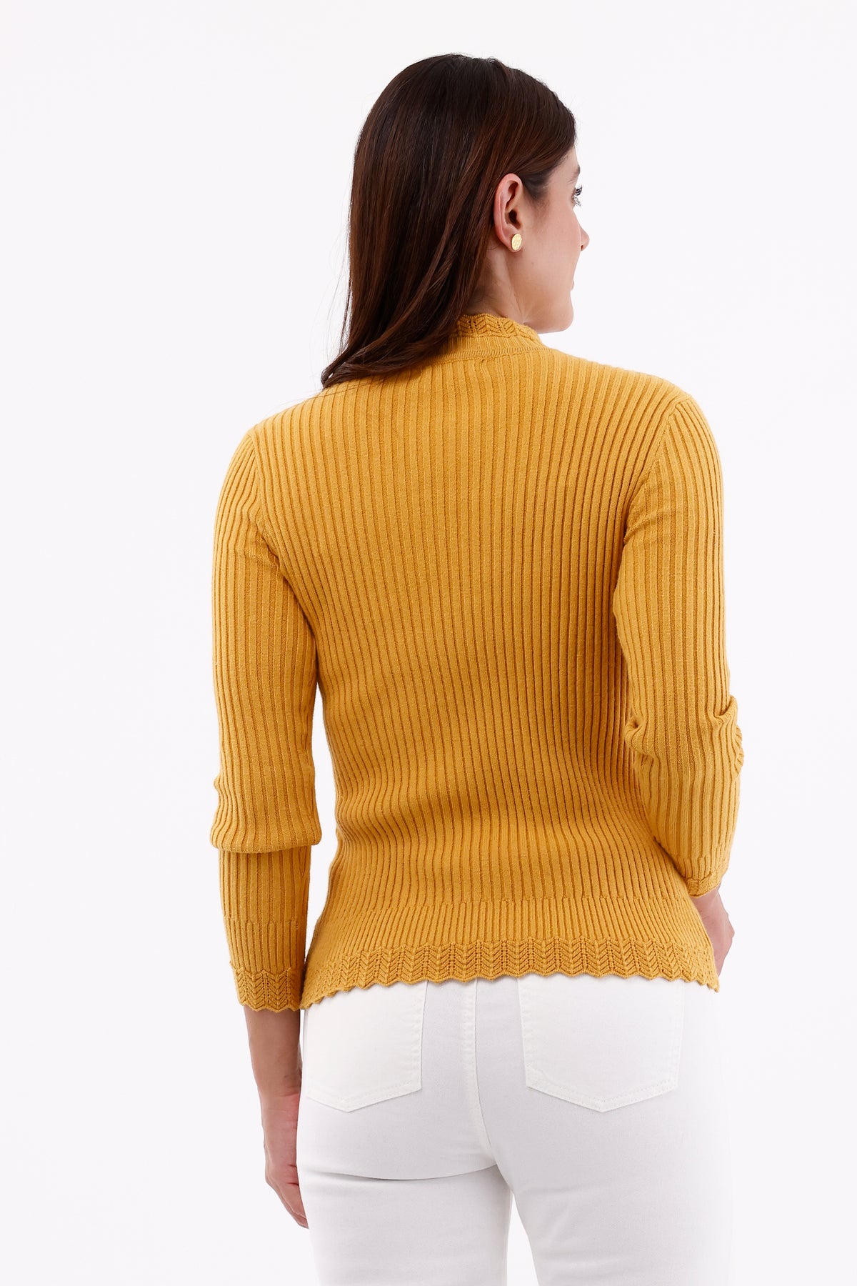 Camisa Cuello Alto Rombos Mostaza Para Mujer