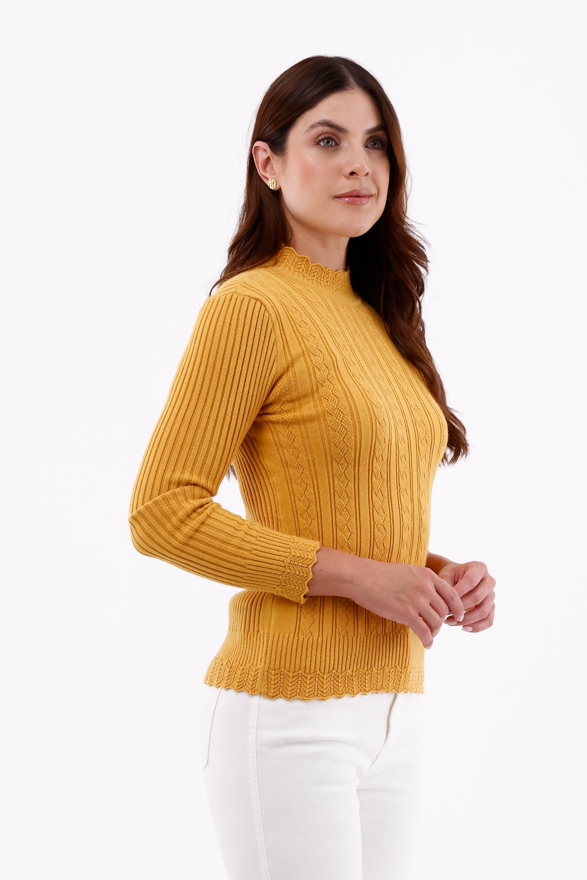 Camisa Cuello Alto Rombos Mostaza Para Mujer