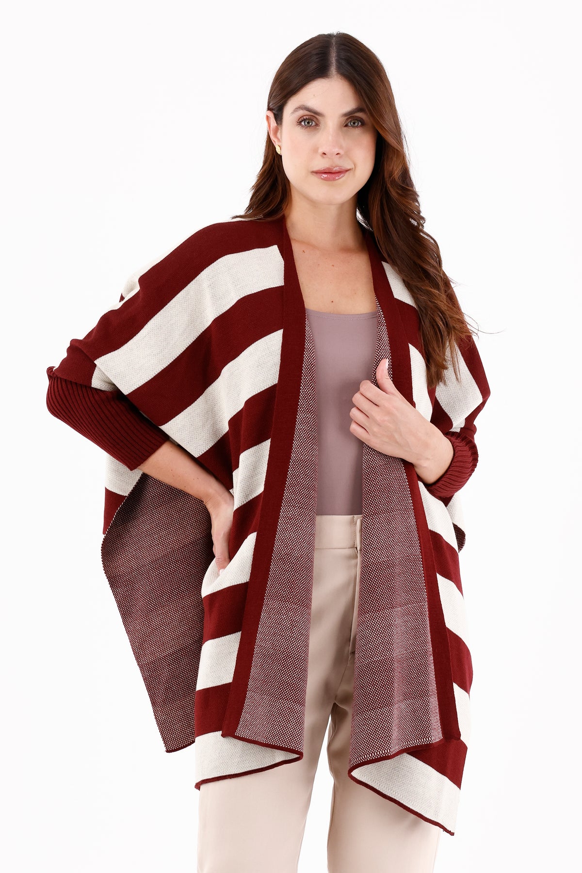 Ruana Rayas Vino Tinto Para Mujer