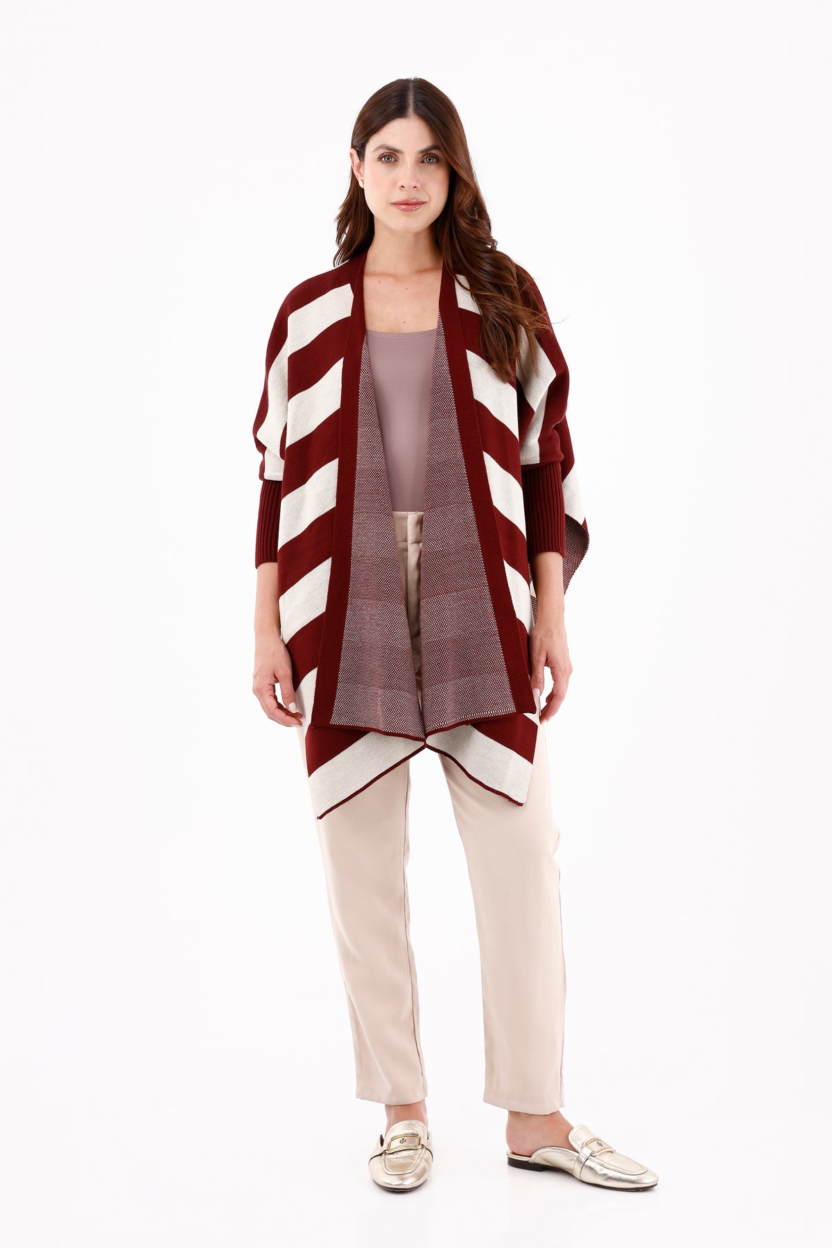 Ruana/Poncho Manga Rayas Vinotinto