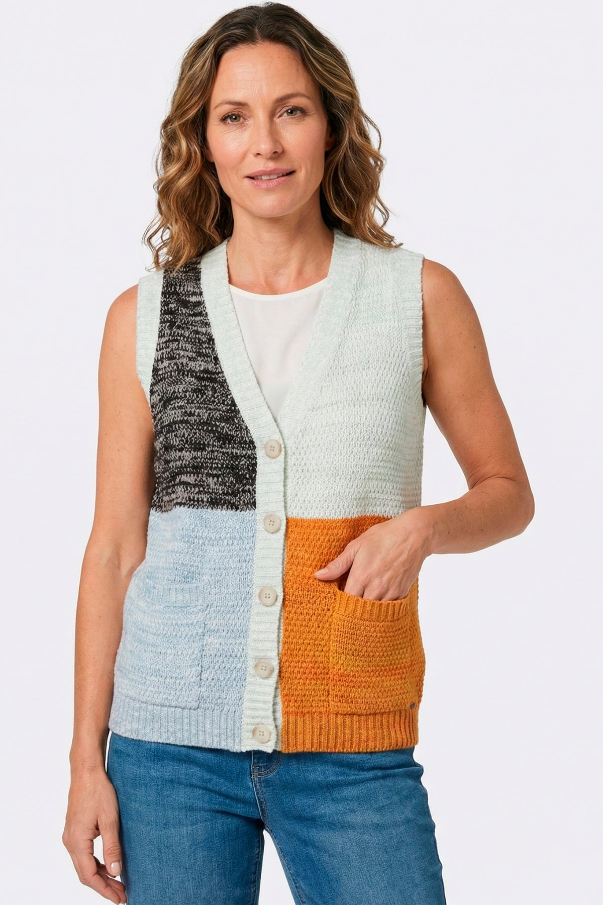 Chaleco artesanal tejido para mujer beige