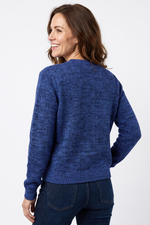 Sweater con Cuello Redondo en Acrílico Azul Petróleo para Mujer