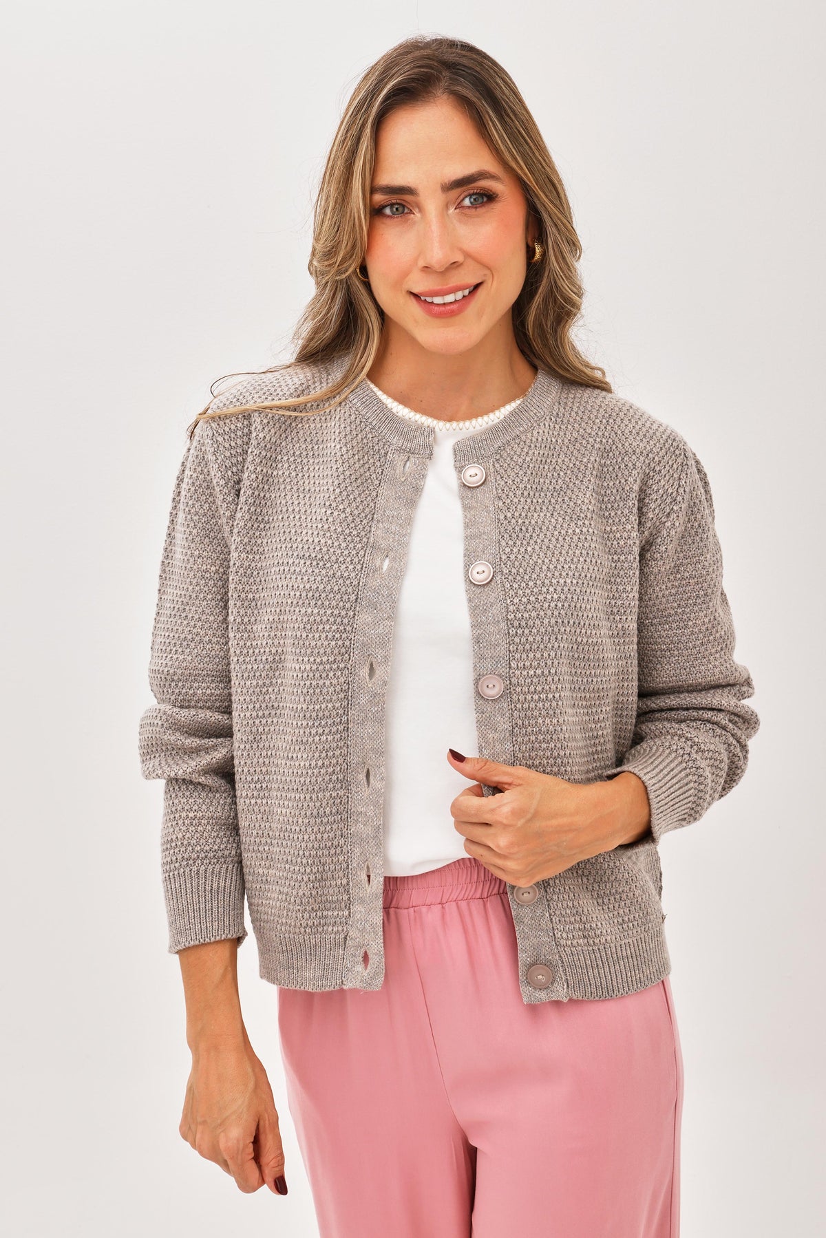 Suéter Cuello Redondo Lurex Taupe