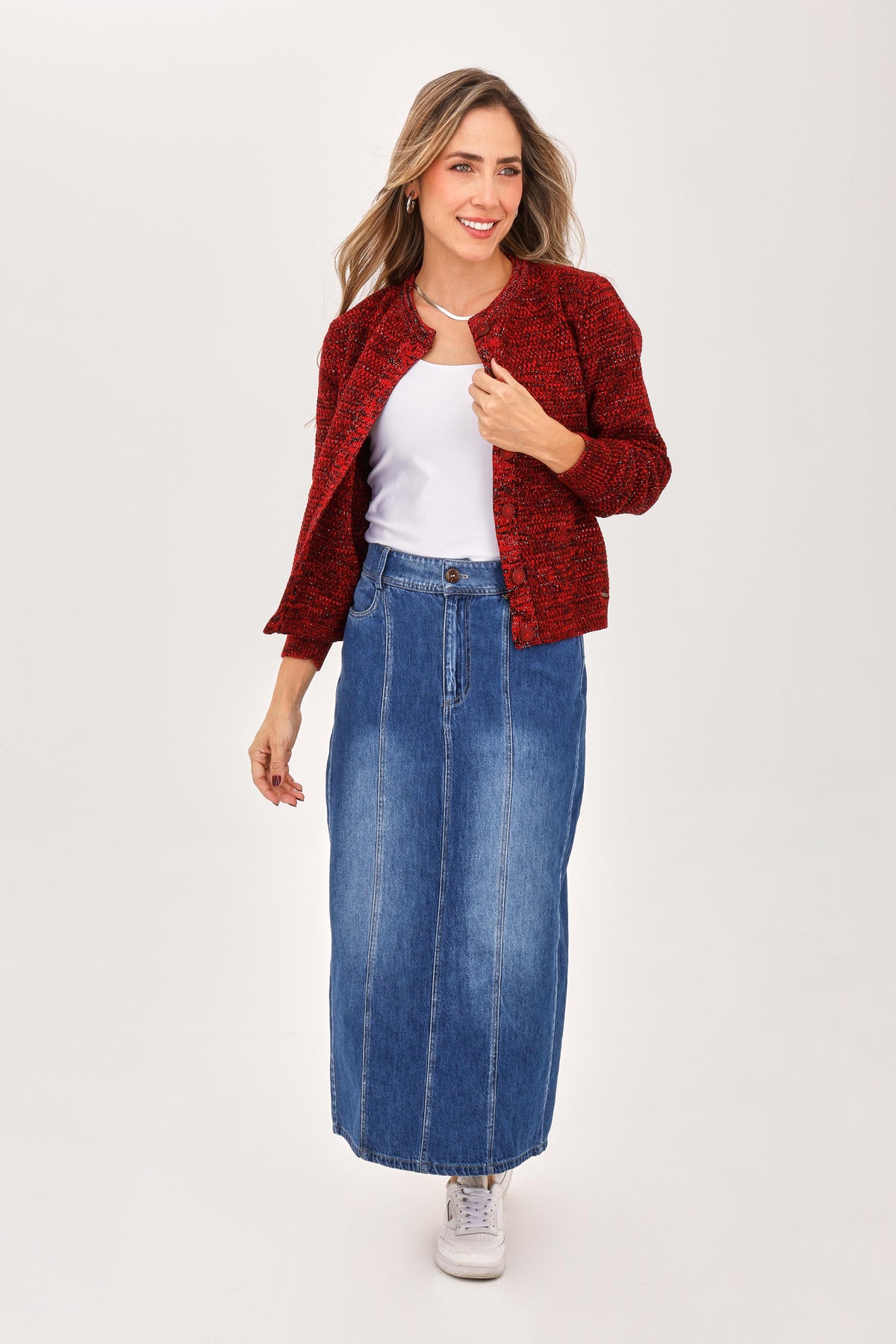 Suéter Cuello Redondo Lurex Rojo