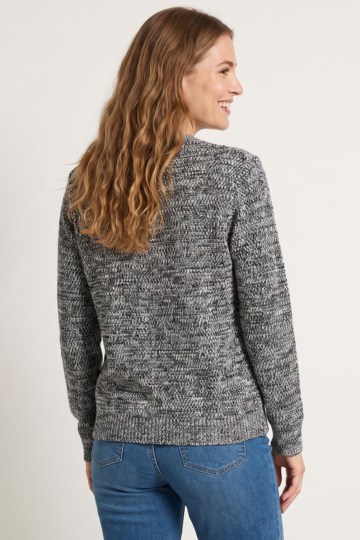 Sweater con Cuello Redondo en Acrílico Negro para Mujer