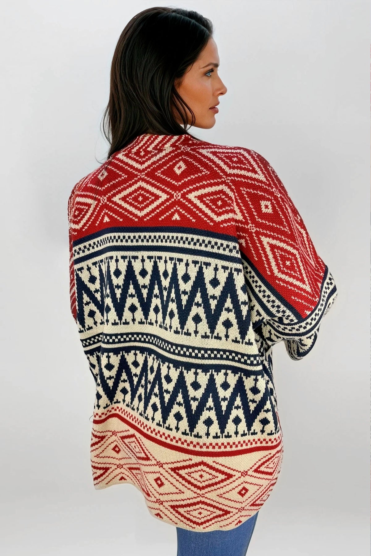 Ruana Manga Corta Bolsillos Rombos Azul Oscuro