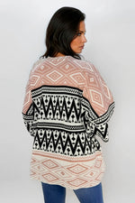 Ruana Manga Corta Bolsillos Rombos Palo De Rosa