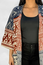 Ruana Manga Corta Bolsillos Rombos Terracota