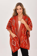 Ruana Figuras Bolsillos Terracota