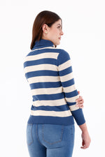 Camisa Cuello Tortuga Manga Larga Rayas Azul Petróleo Para Mujer