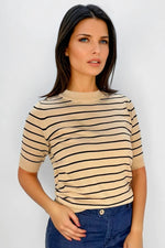 Camiseta Manga Corta Cuello Redondo Rayas Camel