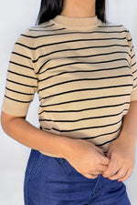 Camiseta Manga Corta Cuello Redondo Rayas Camel