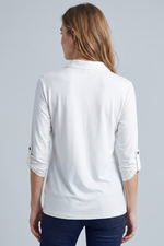 Camiseta manga 3/4 con cierre en lycra para mujer crudo