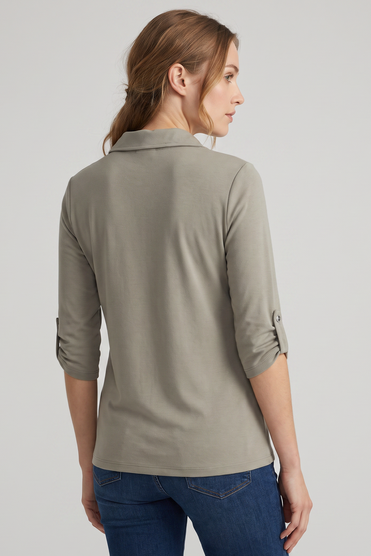 Camiseta manga 3/4 con cierre en lycra mujer verde militar