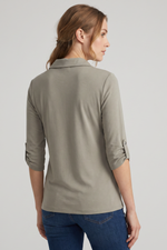 Camiseta manga 3/4 con cierre en lycra mujer verde militar