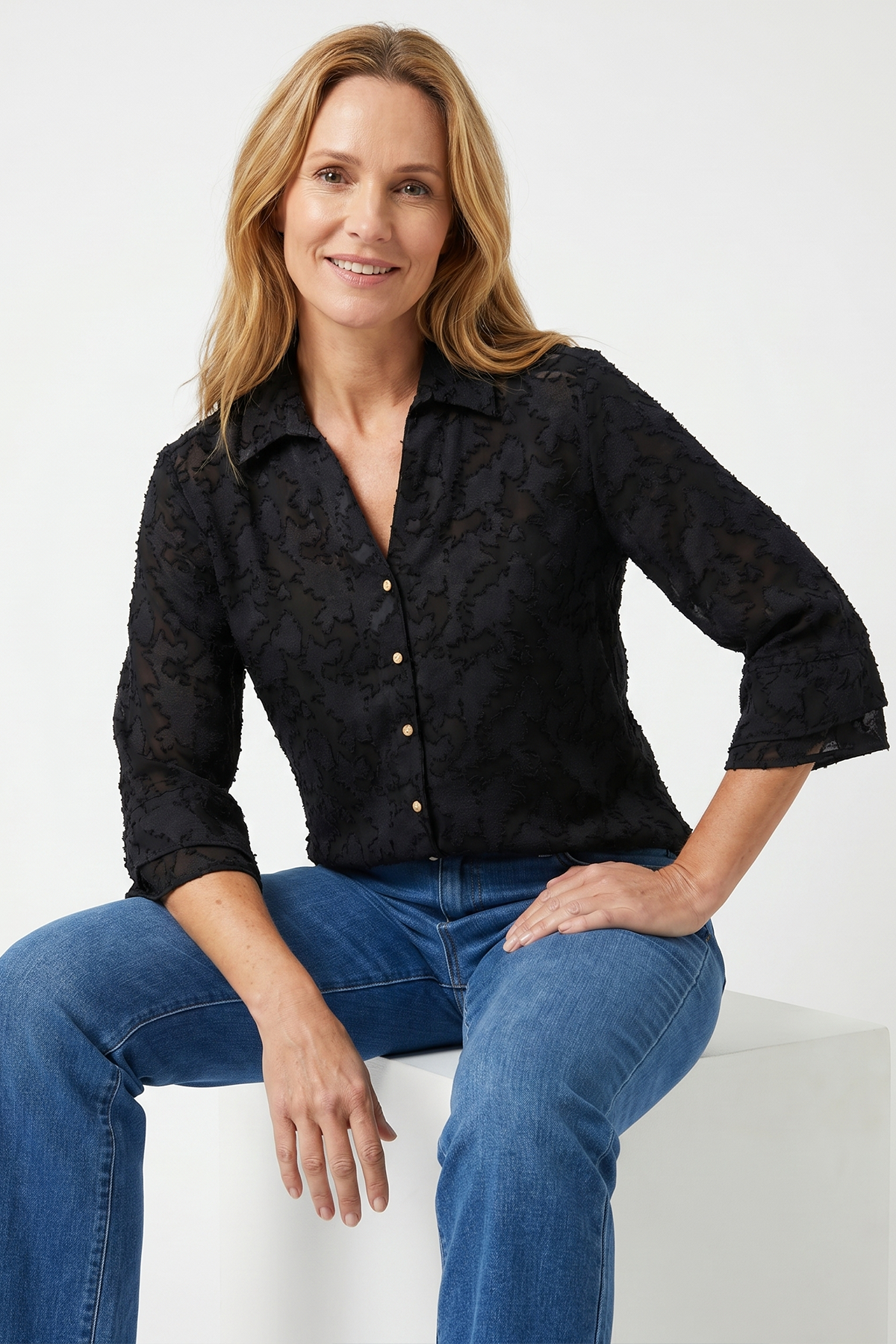 Blusa Casual Negra en Poliéster para Mujer