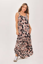 Vestido Largo Manga Tira Étnico Camel