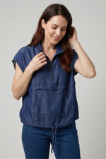 Blusa Casual Azul Oscuro en Chambray para Mujer
