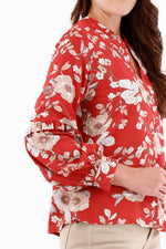 Blusa Manga Larga Corte Flores Terracota Para Mujer