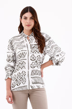 Blusa Manga Larga Cuello Ruched Figuras Blanco Para Mujer