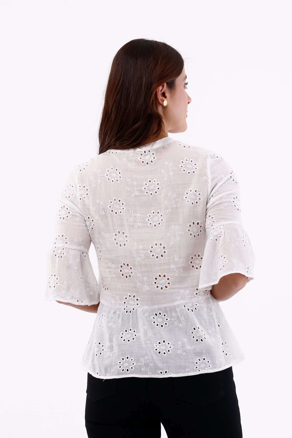 Blusa Manga 3/4 Bolero Ojalillo Blanco Para Mujer