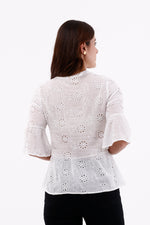 Blusa Manga 3/4 Bolero Ojalillo Blanco Para Mujer