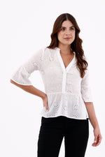 Blusa Manga 3/4 Bolero Ojalillo Blanco Para Mujer