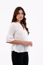 Blusa Manga 3/4 Bolero Ojalillo Blanco Para Mujer