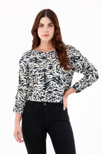 Blusa Manga Recogida Étnica Crudo Para Mujer