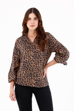 Blusa Manga Larga Bombacha Animal Print Taupe Para Mujer
