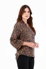Blusa Manga Larga Bombacha Animal Print Taupe Para Mujer