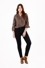 Blusa Manga Larga Bombacha Animal Print Taupe Para Mujer