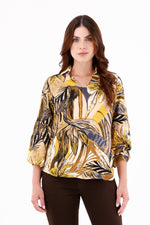 Blusa Manga Larga Hojas Grandes Mostaza Para Mujer