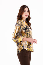 Blusa Manga Larga Hojas Grandes Mostaza Para Mujer