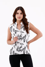 Blusa Manga Sisa Cuello Neru Hojas Blanco Para Mujer