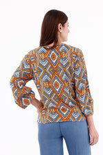Blusa Manga Larga Cuello V Rombos Naranja Para Mujer