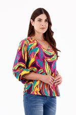 Blusa Manga Larga Cuello V Étnica Morado Para Mujer