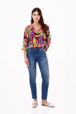 Blusa Manga Larga Cuello V Étnica Morado Para Mujer