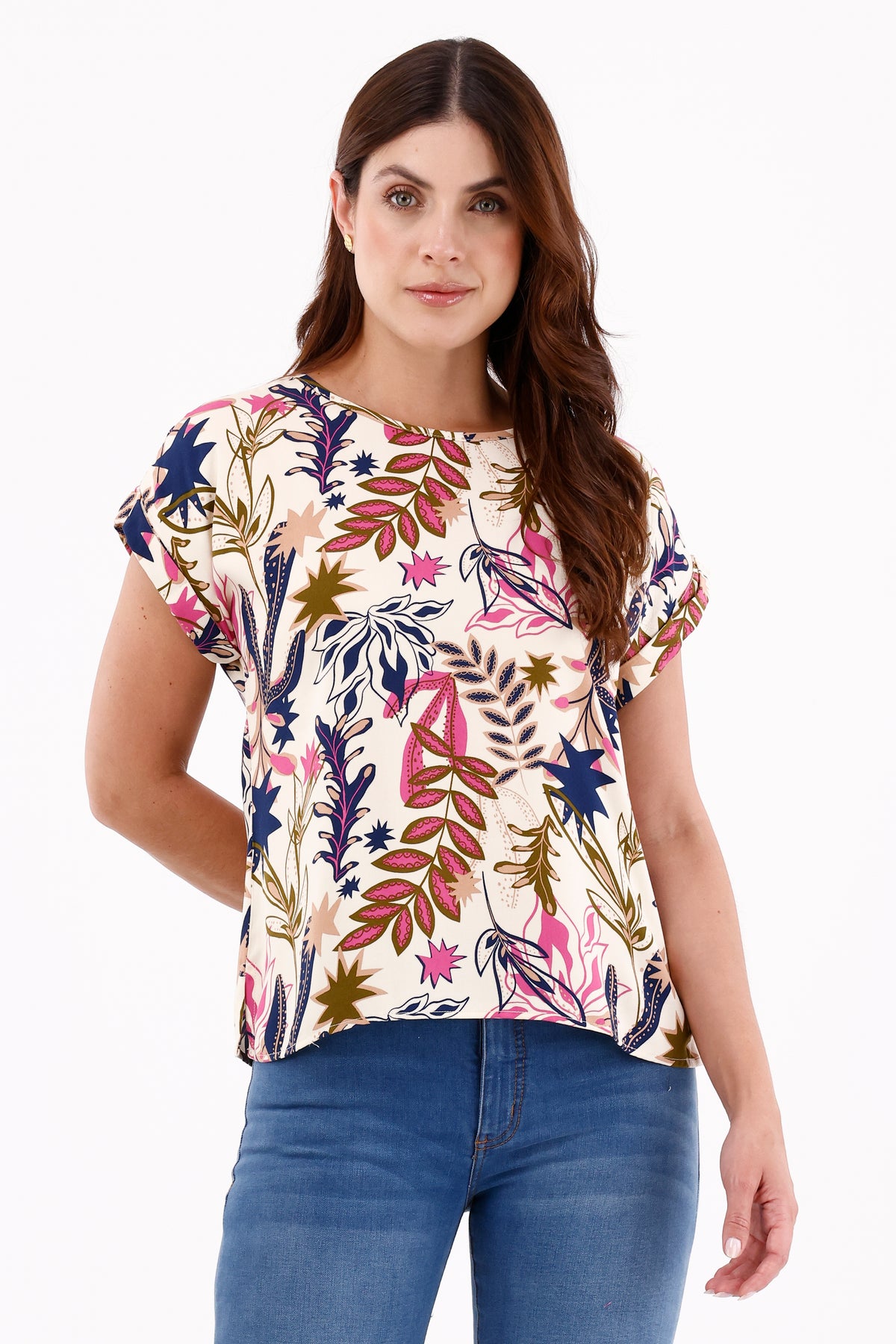 Blusa Manga Rodada Ramas Beige Para Mujer