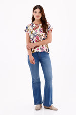 Blusa Manga Rodada Ramas Beige Para Mujer