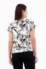 Blusa Manga Rodada Hojas Ramas Crudo Para Mujer