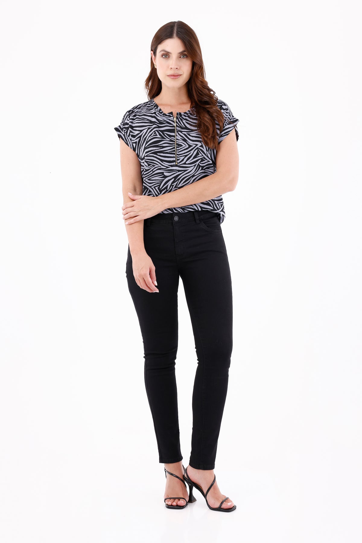 Blusa Manga Rodada Cierre Étnica Morado Claro Para Mujer